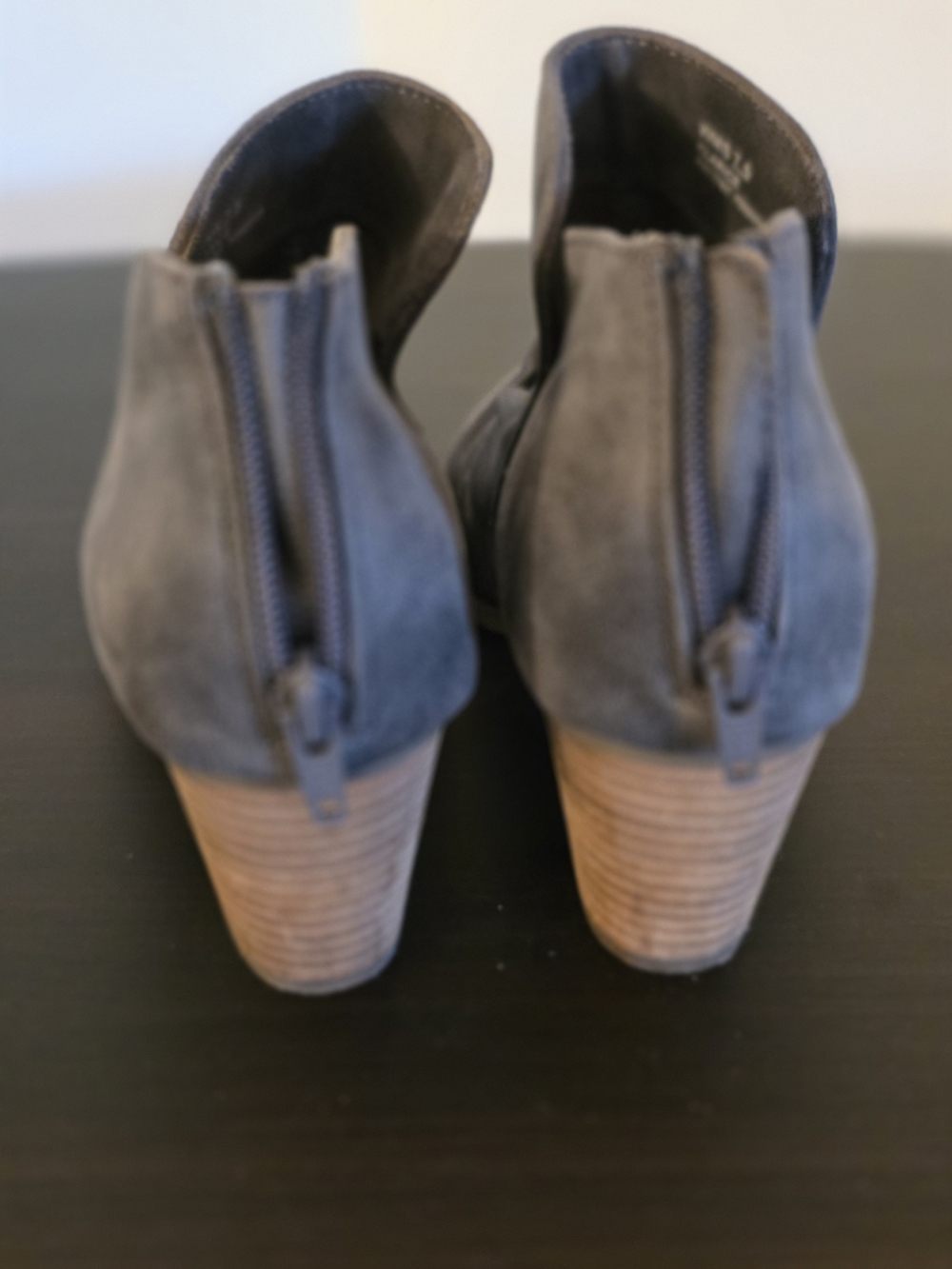 Report Gray Suede Back-Zip Ankle Booties with Stacked Heel